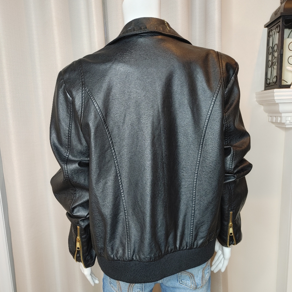 Black Faux Leather Moto Jacket - Women - Picture 8 of 14